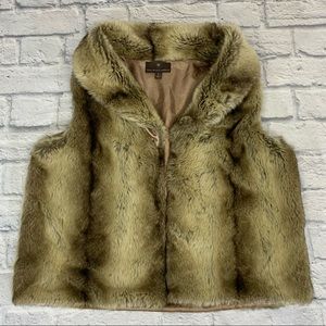Vintage Pan Wright Manson Cashmere Faux Fur vest Size Small Brown Hook closure